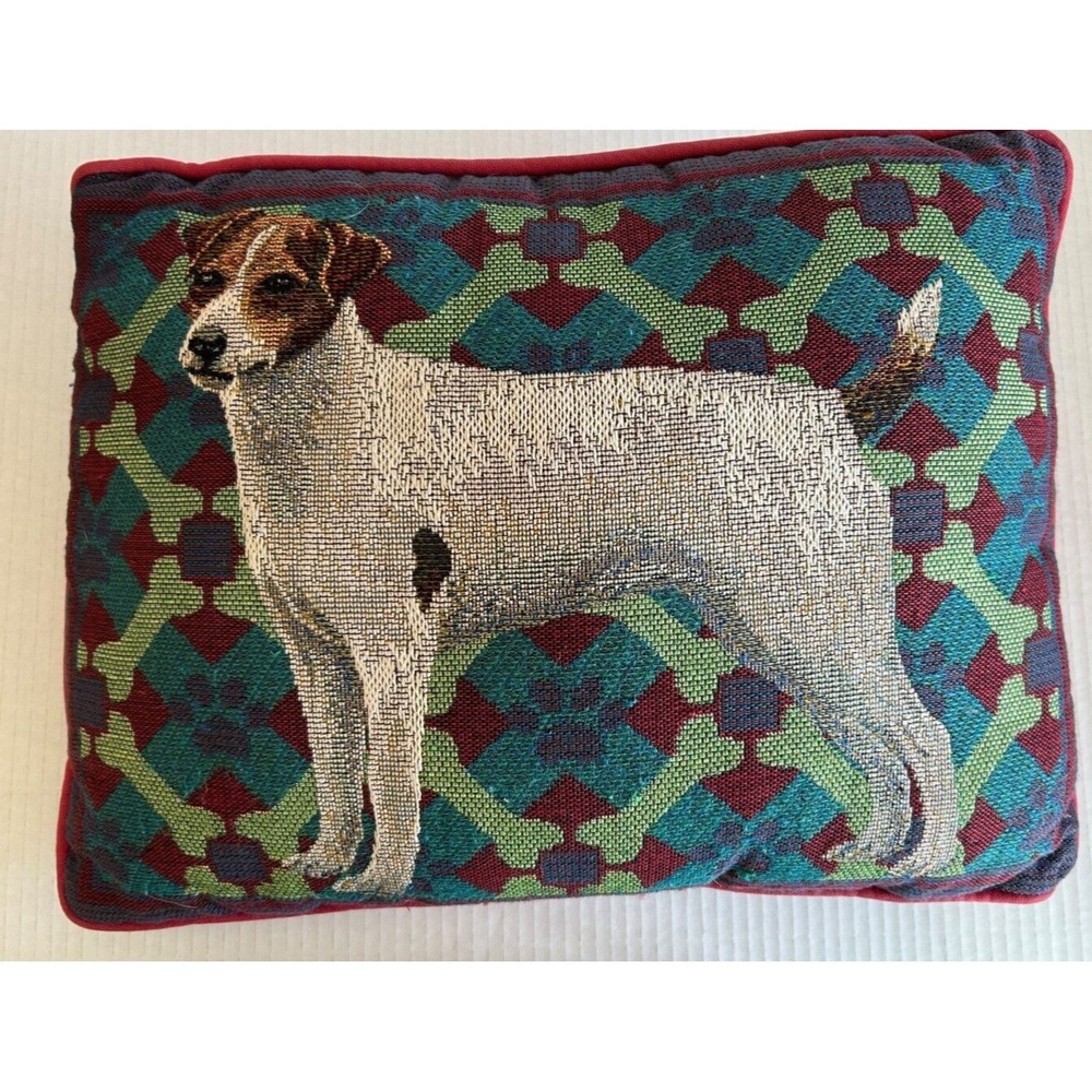 Pillow Jack Russel tapestry 17x12 pre-owned dog Decor Animal red Puppy
